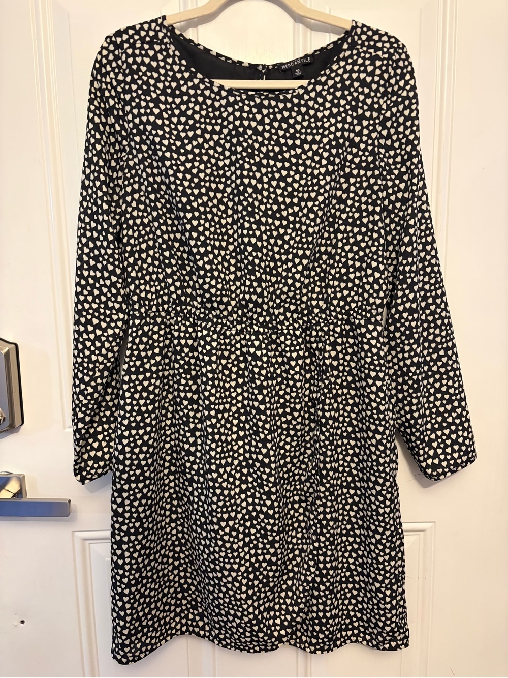 J. Crew Black and White Heart Print Long Sleeve Dress